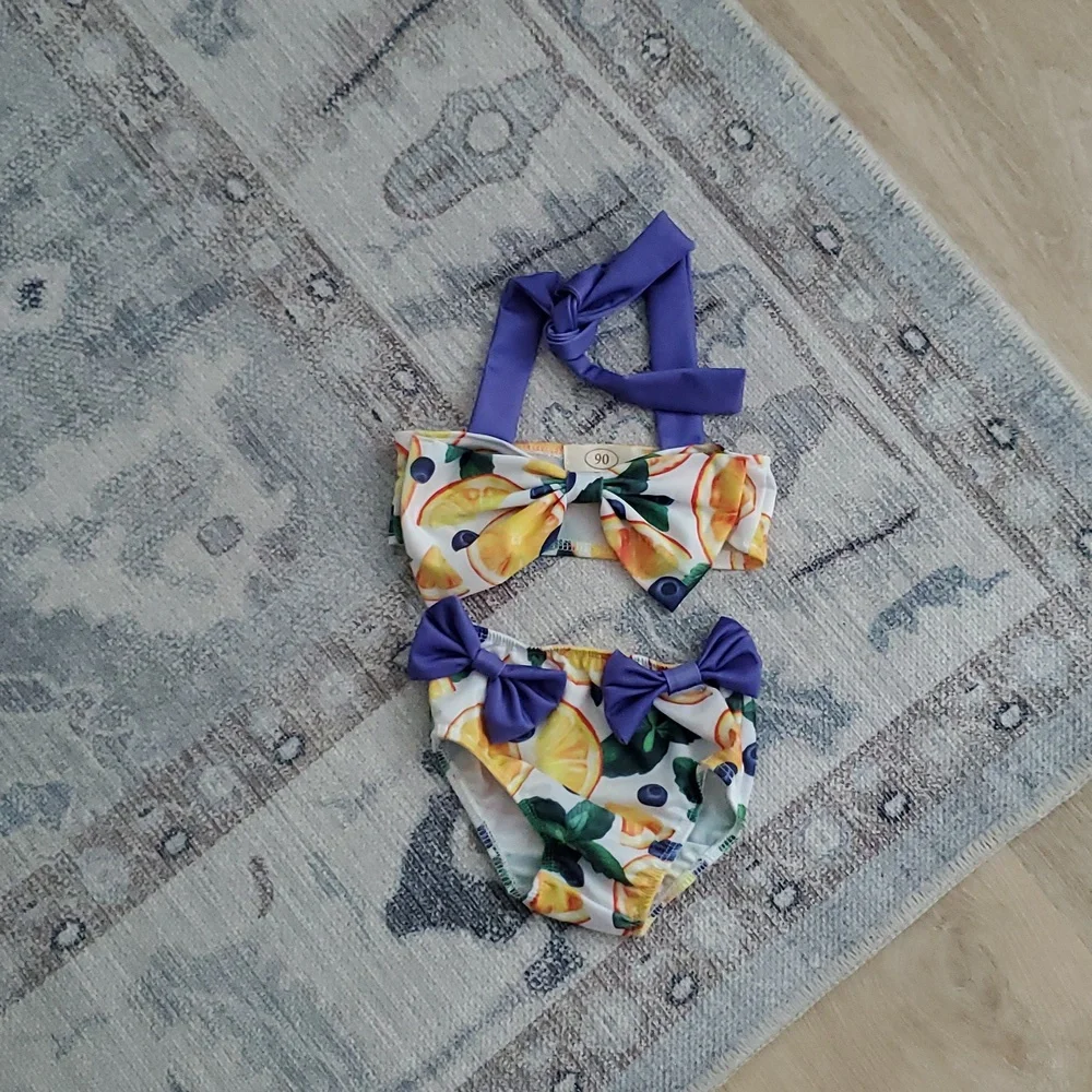 Unbranded Baby Girls Fruit And Bow Swimsuit Sz90 (Fits Like a 6-12m)